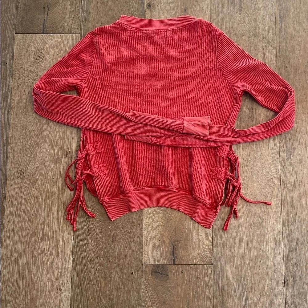 Free People FP One Cropped waffle knit tie top size small in red long sleeve